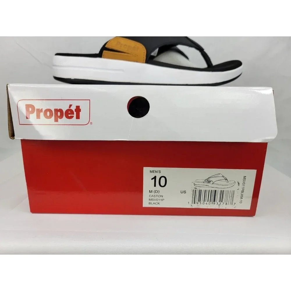 Propet Easton Leather Flip Flop Sandals Shoes Mens Size 10 Black White MSV011P - Picture 2 of 8